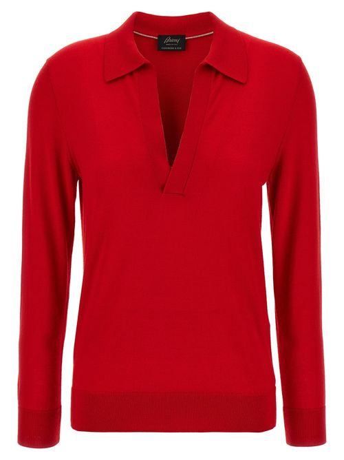 Cashmere-Silk Blend Polo Shirt — Red