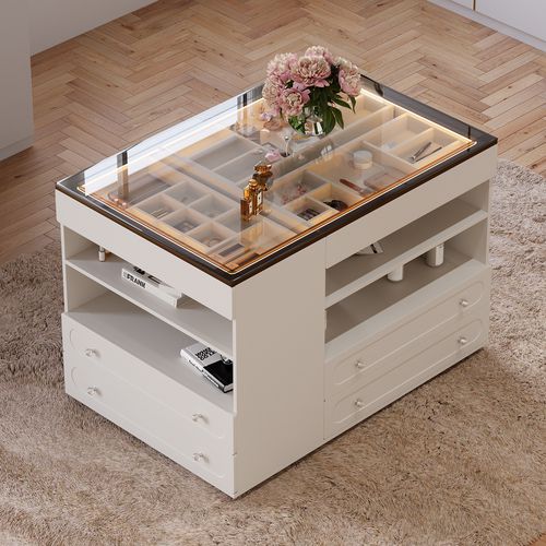 Modern Dresser Width of 120 cm with Jewellery Storage Walk-in Wardrobe Island with LED Light