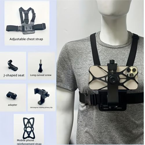 TEMU Adjustable Chest Phone Mount - Mesh Lock, Running Recording Stand For Cycling, Hiking, Walking, Travel Live Streaming And Vlogging Use