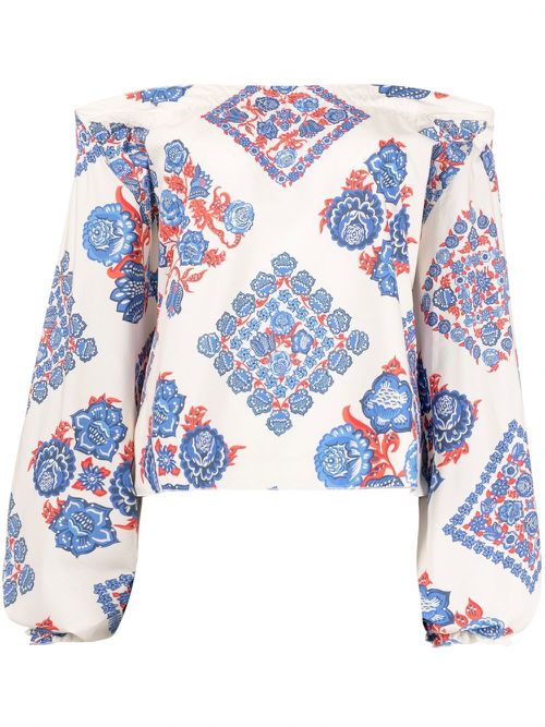 Boho-print crop top - White