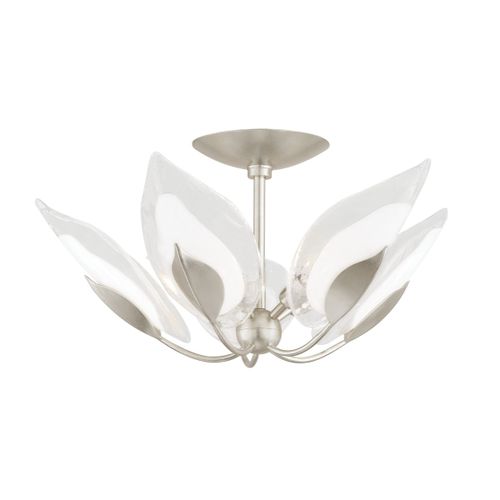 Silver Leaf Five Light Semi Flush Mount from the Blossom Collection