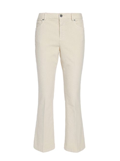 Beige Velvet Cropped Flared Trousers
