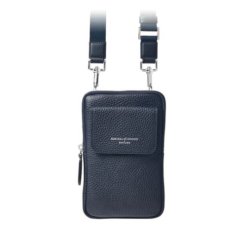 Reporter Crossbody Phone Bag in Navy Pebble