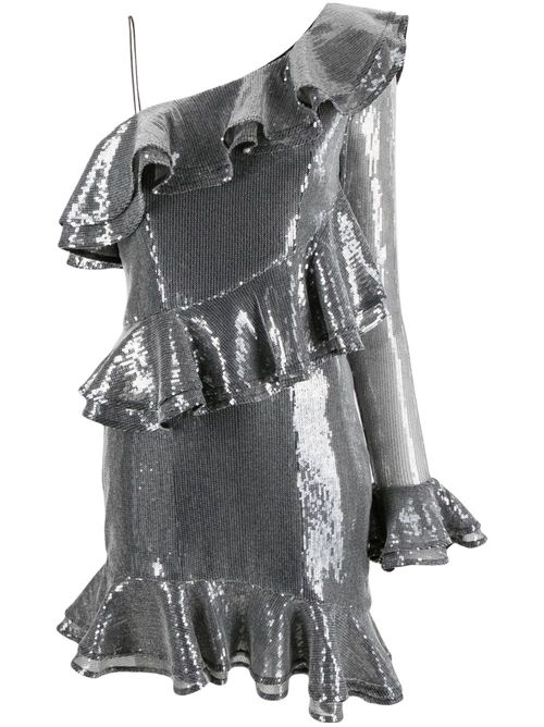 One-shoulder ruffle-detail dress - Silver