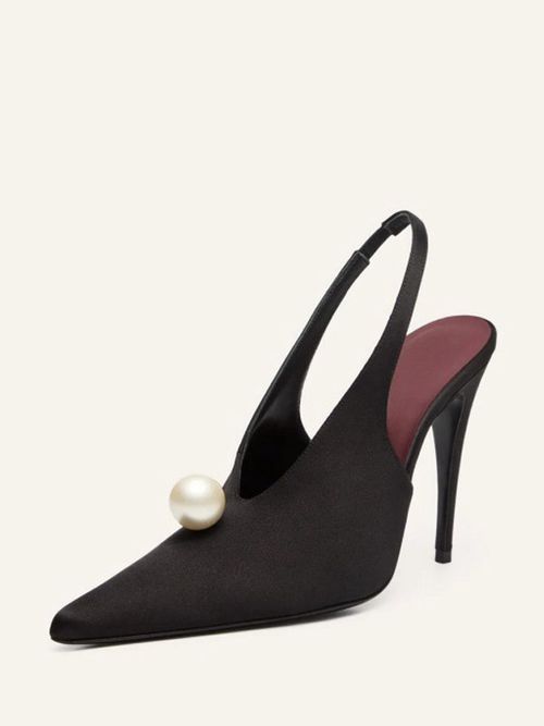 Escarpins de soirée en satin pour femmes bout pointu perles bride arrière
