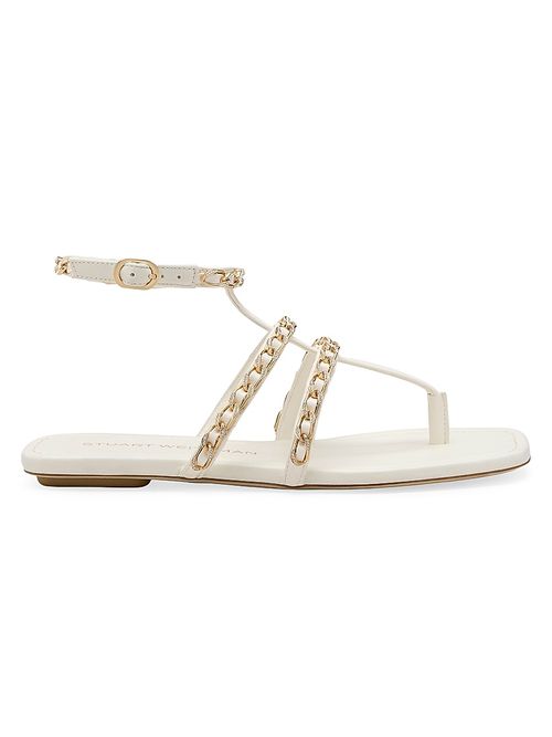 Women's Soluxe Crystal-Embellished Leather Flat Sandals - Cream