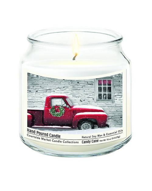 Red Pick-Up Truck With Wreath Candle