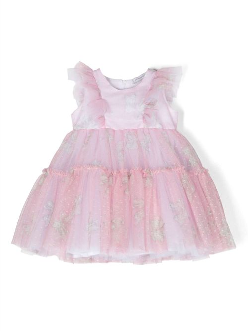 Round-neck flared dress - Pink