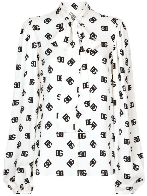 Logo-print attached-scarf shirt - White