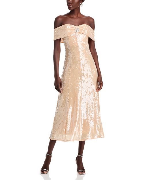 Gold Sequin Off-the-Shoulder Dress