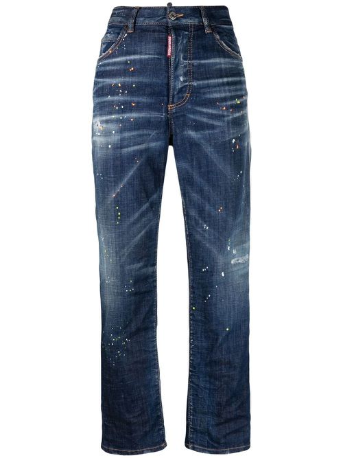 Paint-splatter straight-leg jeans - Blue