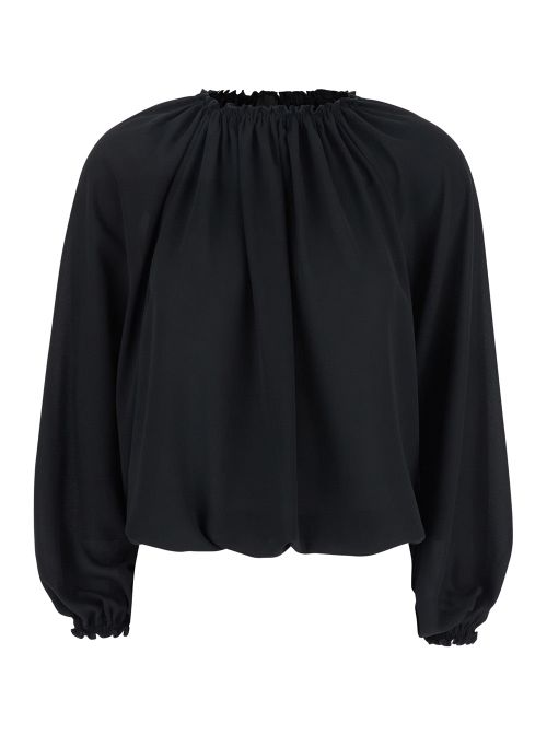 Gathered Polyester Blouse — Black