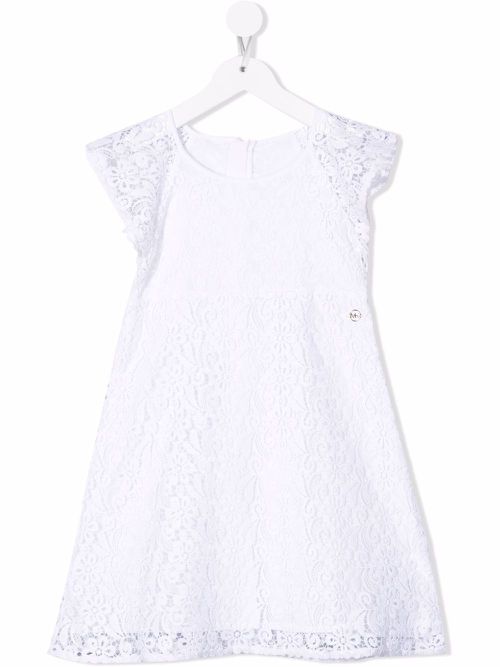 Lace-panelled A-line midi dress - White