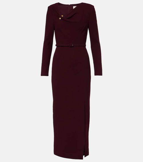 Draped belted wool crêpe midi dress
