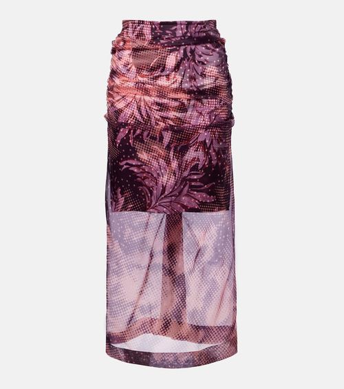 Layered printed silk-blend midi skirt