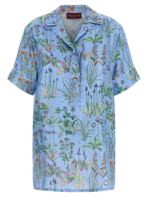 Floral-Print Silk Blouse — Blue