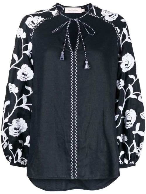 Molveno floral-embroidered tunic top - Blue