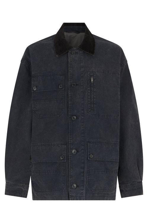 Cotton Denim with Velvet Collar Jacket — Black