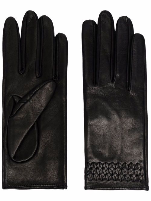 Embroidered-detail leather gloves - Black