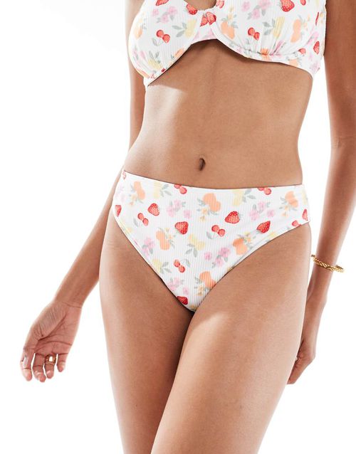 Curvy high waist cheeky bikini bottoms in fruit print - part of a set-Multi