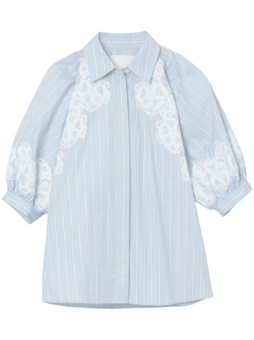 Lace-detailing poplin shirt - Blue
