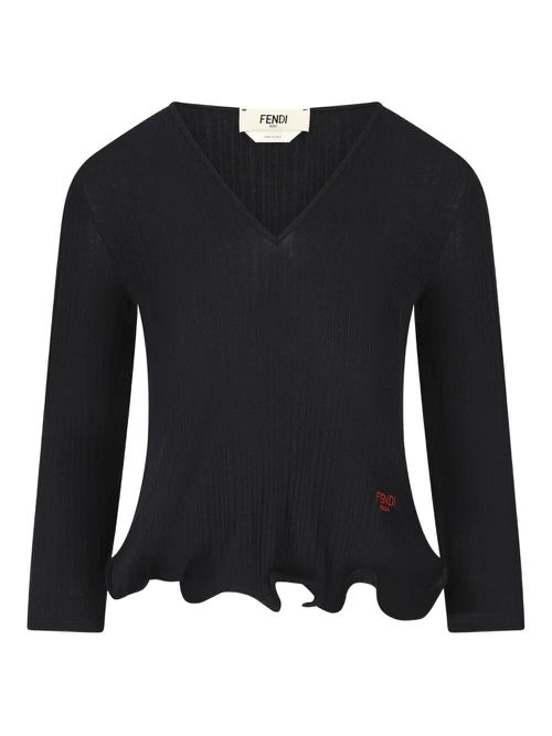 V-Neck Ribbed Top With Ruffles