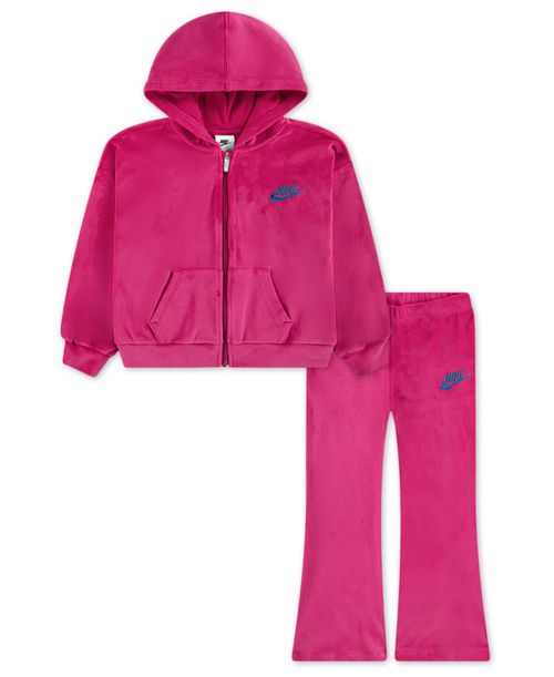 Toddlers & Little Girls 4T-6T 2-Piece Hoodie and Velour Flared Leggings Set - Fireberry