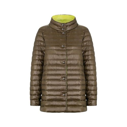 Bicolor Quilted Polyamide Down Jacket — Brown