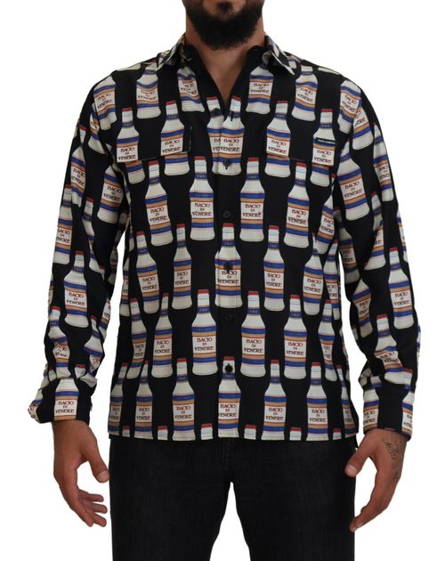 Silk Printed Collared Shirt — Black