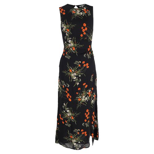 Senna Floral Print Midi Side Slit Dress in Multicolor Viscose