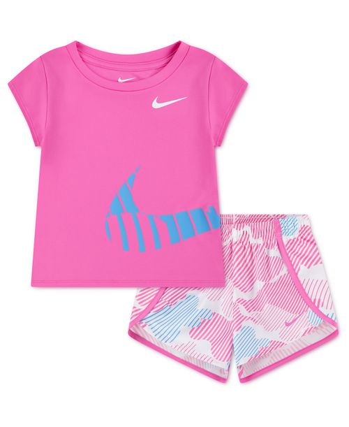 Girls' Toddler 2T-4T Printed Crewneck T-Shirt and Shorts, 2-Piece Set - Playful Pink
