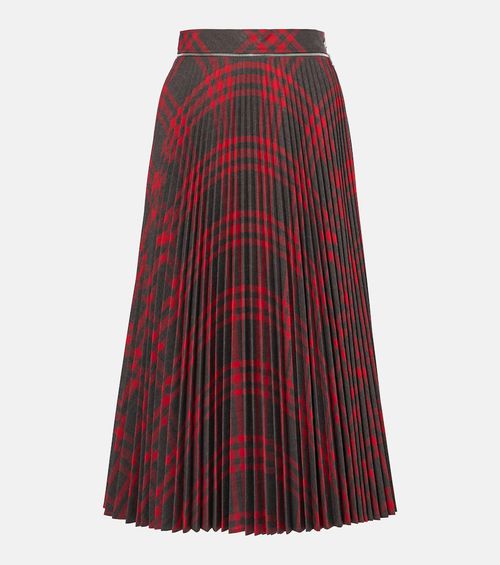 Check plissé midi skirt