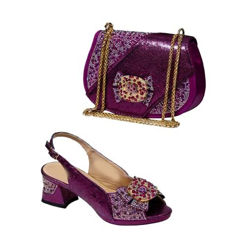 Womens Rhinestone Peep Toe High Heel Shoes and Matching Bag Set for Party Yellow