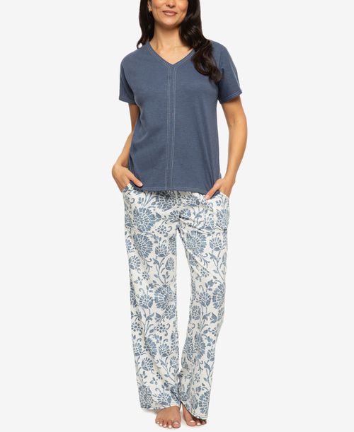 Women's Josephine V-Neck T-Shirt and Pants Pajama Set Style 900870 - Vintage Indigo