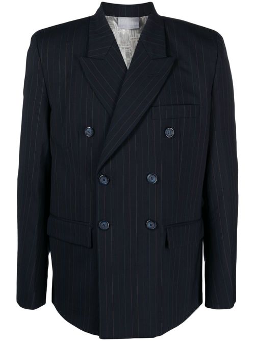 Pinstriped double-breasted blazer - Blue