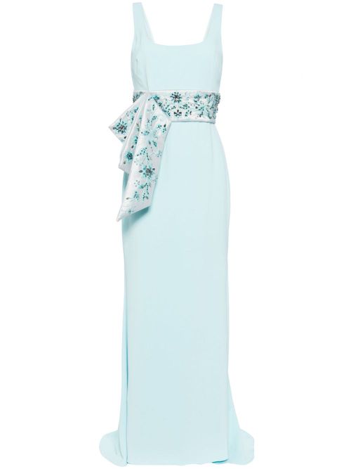 Sash-detail sleeveless gown - Blue