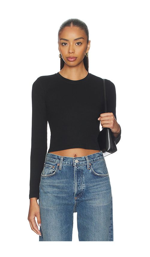 Perfectwhitetee Sienna Luxe Rib Cropped Long Sleeve in Black. XS. Also in