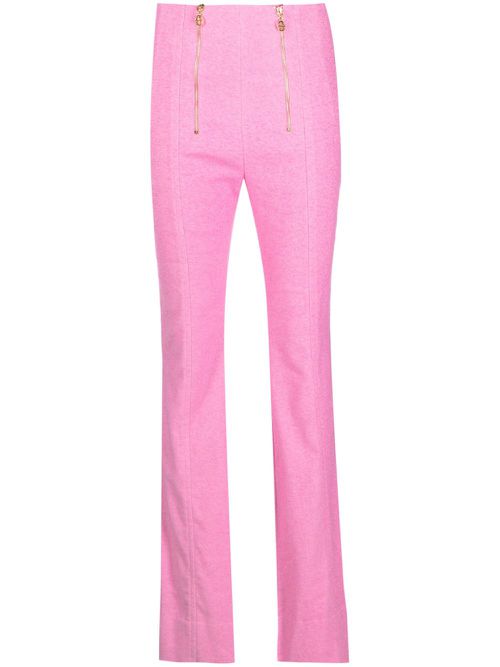 Zip-detail tweed flared trousers - Pink