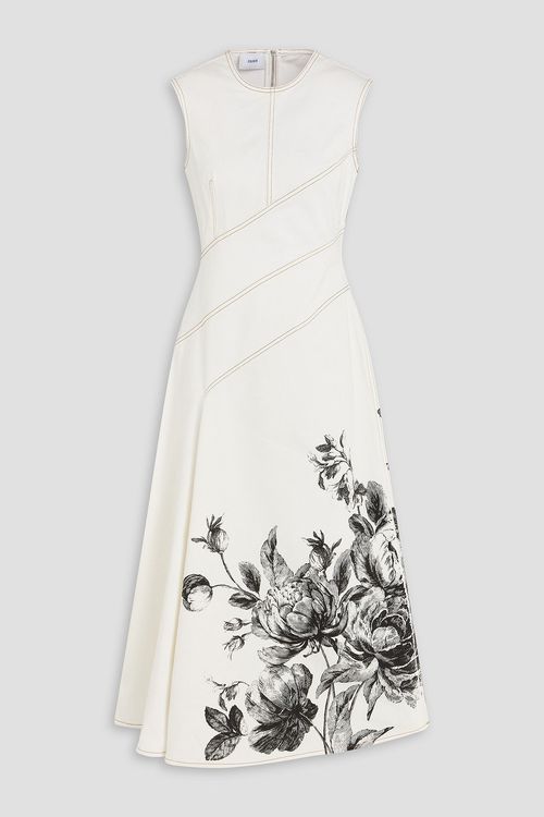 Floral-print denim midi dress - White - UK 10