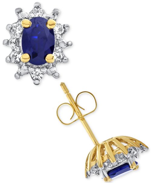 Lab-Grown Blue Sapphire (1 ct. t.w.) and White Sapphire (1/5 ct. t.w.) Stud Earrings in 14k Gold-Plated Sterling Silver - Sapphire