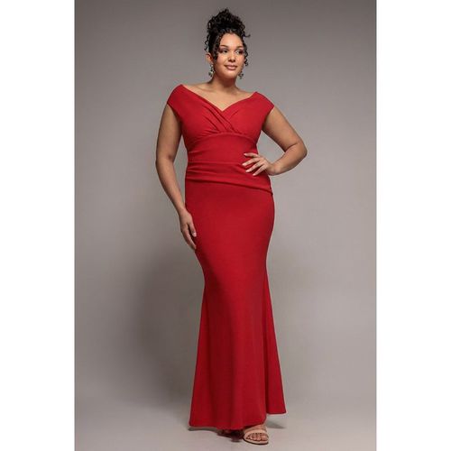 Goddiva Plus Bardot Pleated Maxi Dress - Red