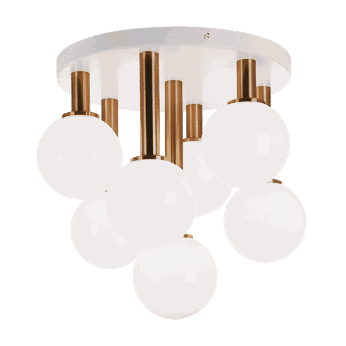 Aged Gold Brass Seven Light Flush Mount from the Stellar Collection