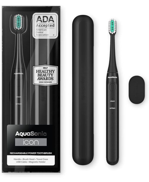 Icon Rechargeable Electric Toothbrush - Ada Accepted, Magnetic Holder, Slim Travel Case, 2 Brushing Modes, Smart Time - Black