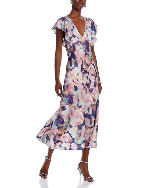 Dina Floral Flutter Sleeve Midi Dress