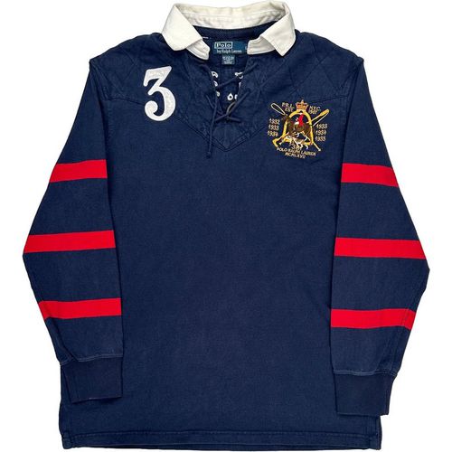 Polo By Ralph Lauren Crest Rugby Shirt - Large Red Cotton