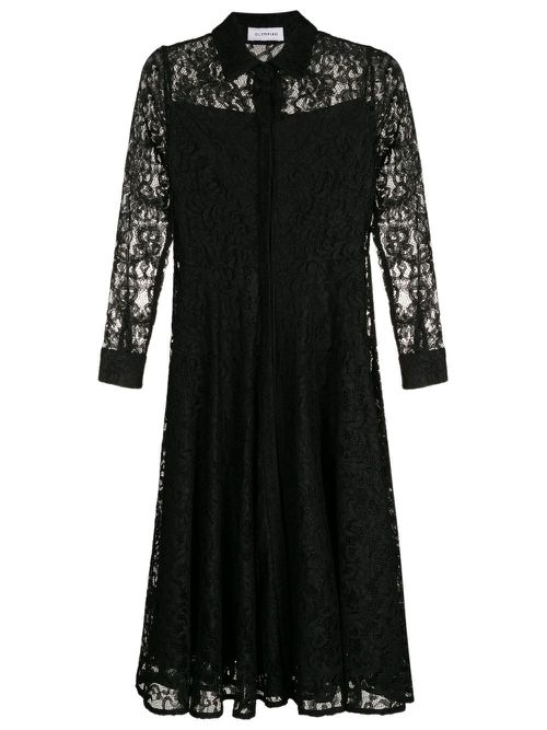 Branch lace-trim midi dress - Black