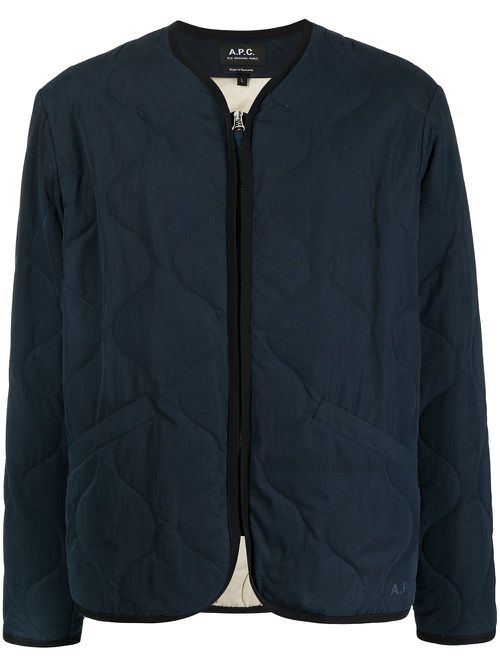 Quilted front-zip jacket - Blue