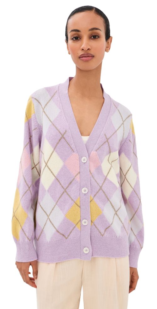 &Ava Argyle Wool Cardigan Lilac/White