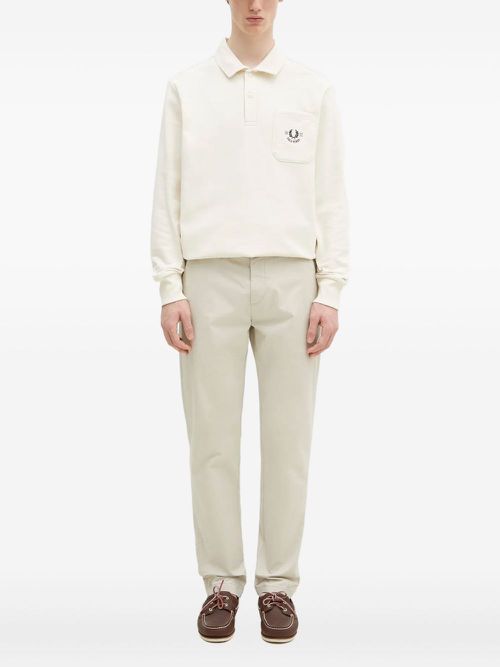 Embroidered-pocket long-sleeve polo shirt - White