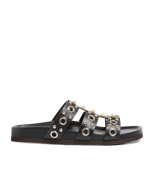 Studshield Slide Sandal in Calfskin with Studs and Cabochons